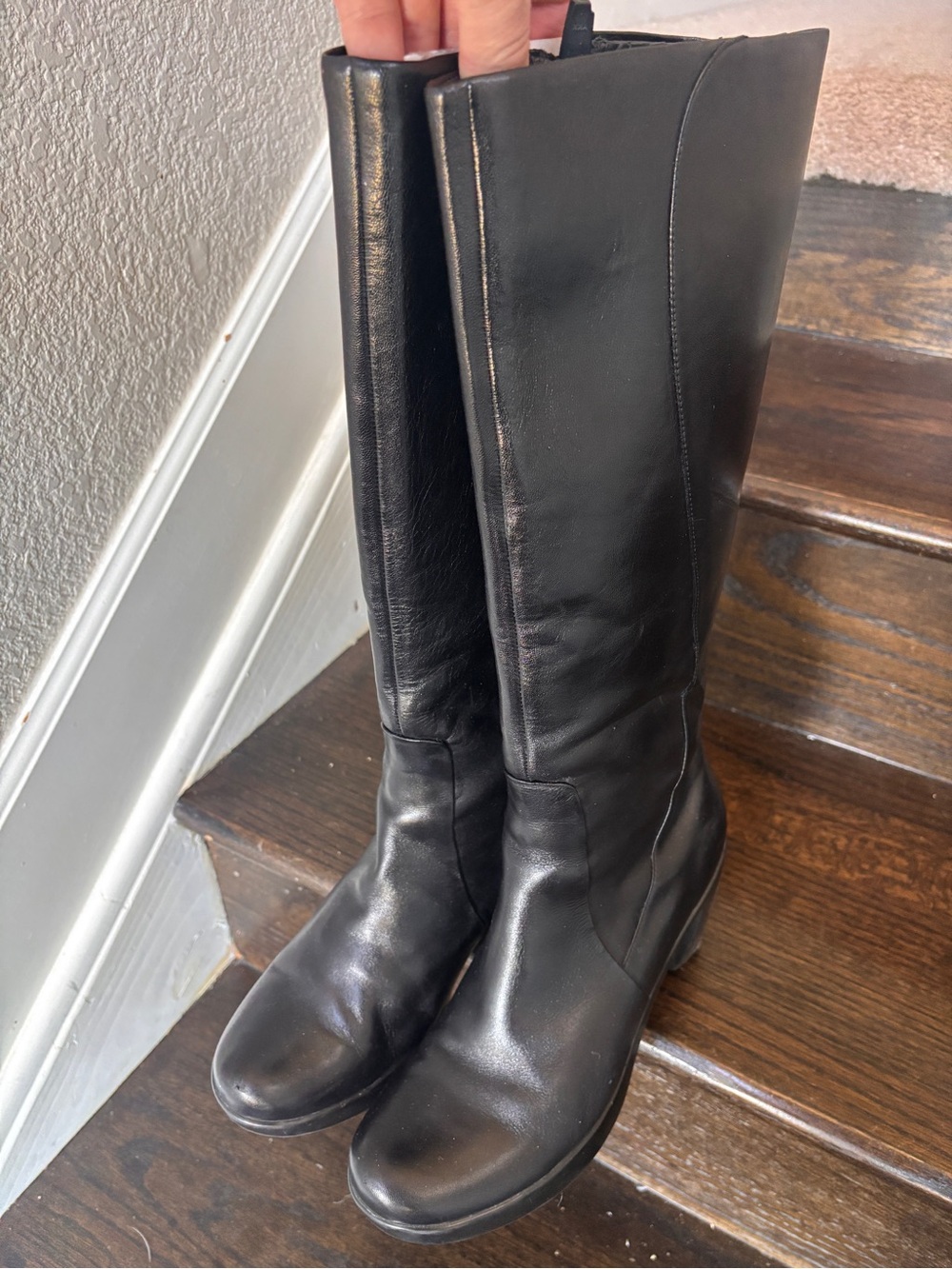 Dansko Black Knee-High Leather Block Heel Boots